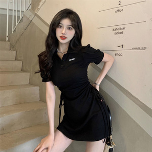 Polo Neck Dress For Women Short Sleeve Slim Fit Sweet Style Daily Wear Casual Dress With <b>Buttons</b> Simple Design - Product Image 2