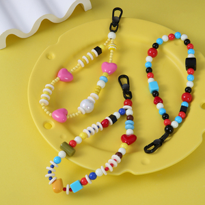 Wholesale Cute Cartoon Mobile Phone Lanyard with Short Wrist Strap Handmade Rainbow Party Beads for Promotional Gifts