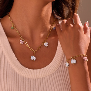 unique stainless steel enamel flower pendant necklace 18k gold plated <b>elephant</b> enamel pendant bracelet jewelry for women - Product Image 1