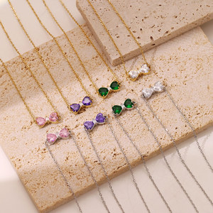 <span class=keywords><strong>Collana</strong></span> a Cuore Dolce e Alla Moda per Signore, Placcata in <span class=keywords><strong>Oro</strong></span> 14K, Acciaio Inossidabile con Zirconia, <span class=keywords><strong>Collana</strong></span> con Fiocchi per Donne e Ragazze, Gioielli Regalo - Product Image 2
