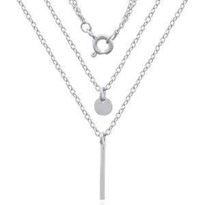 Doppels chicht 925 Kette mit Kreis und Stick Charms Sterling Silber verstellbare Halskette