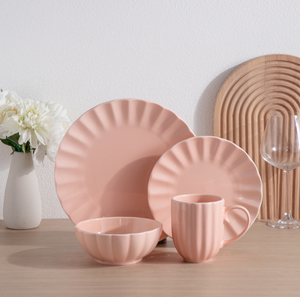 Fresh Macaron Pink & Blue Relief Tableware Set, Household Kitchen Ceramic Dinner Plates Bowls Mugs, High Quality Custom Logo - Product Image 2