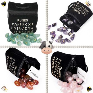 Bộ đá rune pha lê tự nhiên 25 viên, đá thạch anh, đá mã não, đá rune năng lượng chữa lành Reiki, đồ thủ công chạm khắc chữ rune bằng pha lê - Product Image 2