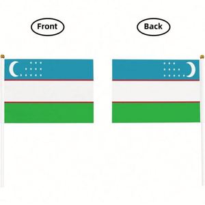 Uzbekistan <b>Flag</b> 14x21CM Digital Printing Polyester Flying Country Stick Uzbek Hand Waving <b>Flags</b> With Plastic Flagpole - Product Image 3