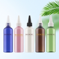En Stock Bouteilles en Plastique PET Transparentes de 100ml, 120ml, 150ml, 200ml, Claires, Bleues, Roses, pour Huile Capillaire, avec Bouchon Distributeur Tournant