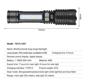 Competetitive giá xách tay mini Đèn pin cửa sổ Breaker COB Side ánh sáng đèn pin <span class=keywords><strong>Torch</strong></span> USB Sạc đèn pin - Product Image 4