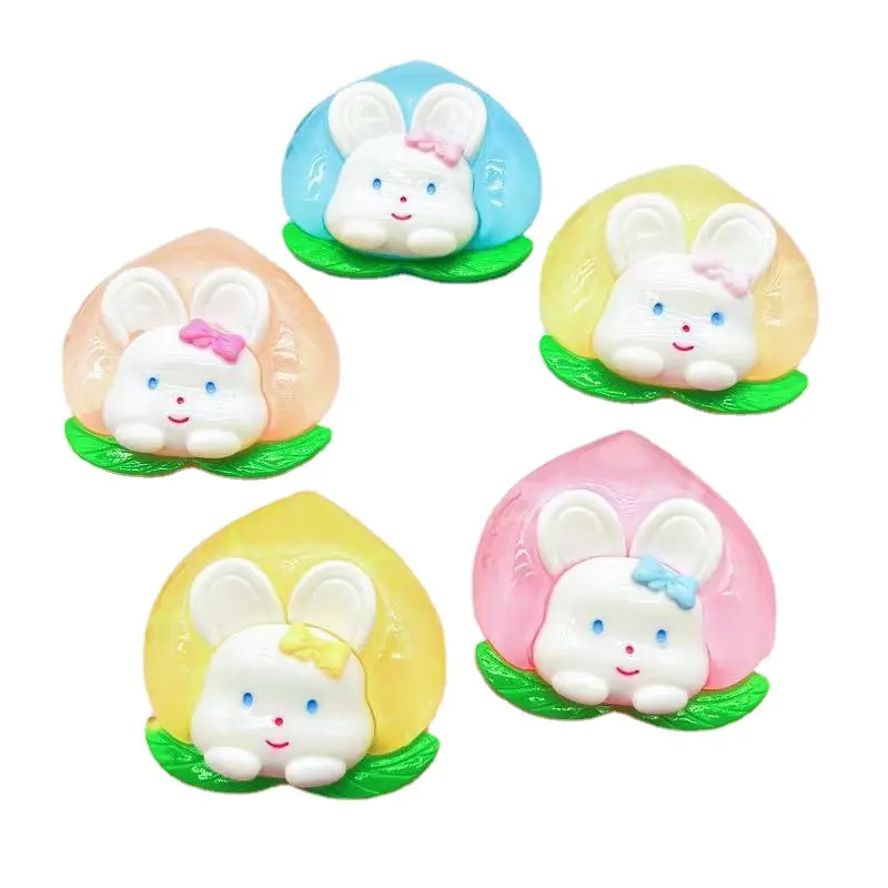 Resin Luminous Peach Heart Cute Rabbit Glow In Dark Peach Rabbit Resin Flat Back For Decoration