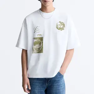 Camiseta masculina de alta qualidade com estampa branca para homens, camiseta casual de grandes dimensões