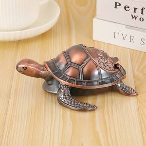 Cendrier portable minimaliste en métal avec couvercle décoré de tortue, forme ronde, design sur pied pour la maison et la <span class=keywords><strong>voiture</strong></span> - Product Image 4