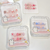 12 faux ongles roses miniatures 3D mignons pour enfants, design intégral, à presser, en ABS, pour petites filles