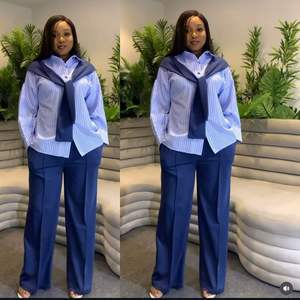 热卖夏季休闲条纹印花衬衫套装<span class=keywords><strong>2</strong></span>件套女式长袖上衣衬衫 - Product Image 4