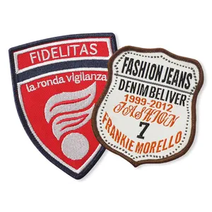 Parche bordado de tela personalizado con logotipo de marca, insignia tejida, apliques para planchar, parche para ropa