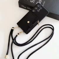 Étui portefeuille minimaliste à bandoulière pour Samsung Galaxy S25 Ultra S24 S23 FE S9 avec pochette zippée pour cartes, en PU, protection intégrale et cordon