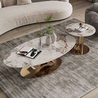 Table basse moderne en métal doré avec table d'appoint en marbre ensemble de meubles de salon table centrale ronde avec tiroir