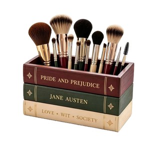 Wooden Book Shaped Storage <b>Box</b> Rectangle Desktop Organizer For Tableware And <b>Makeup</b> Brushes No Lid Standing Type - Product Image 2