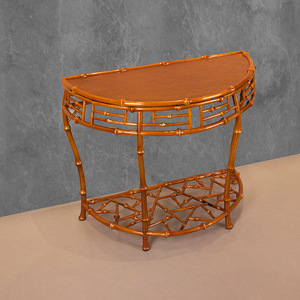 Bamboo <b>Half</b> <b>Moon</b> <b>Console</b> <b>Table</b> Lacquered Handmade Wabi Sabi Style Entryway <b>Table</b> - Product Image 2