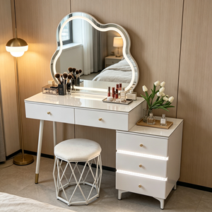 Modern Makeup Vanity <b>With</b> Lighted Mirror Storage <b>Drawers</b> Bedroom <b>Dressing</b> <b>Table</b> <b>With</b> Stool - Product Image 5