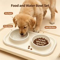 Bol de voyage 2-en-1 durable pour chiens, double usage, anti-renversement, double bol en silicone de qualité alimentaire pour chiens de taille moyenne/petite