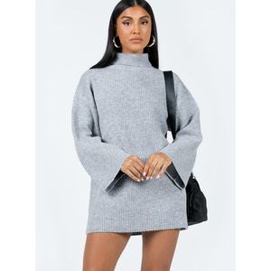 Vente en gros de robes en tricot d'hiver pour femmes de haute qualité, robe pull rétro ample à col haut - Product Image 3