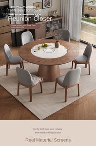 Table à manger en bois massif avec plaque rotative, cuisinière à induction, activation vocale intelligente, grande table à manger en bois QY-336 - Product Image 2