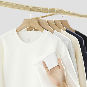 เสื้อสเวตเตอร์คอกลมผ้าคอตตอน100% แบบสวมหัวสไตล์สตรีทแวร์ผ้าคอตตอนแท้พิมพ์ลายเรียบ - Product Image 2