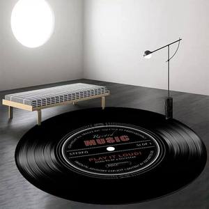 <span class=keywords><strong>Tapis</strong></span> rond en <span class=keywords><strong>vinyle</strong></span> <span class=keywords><strong>noir</strong></span> imprimé en 3D - <span class=keywords><strong>Tapis</strong></span> de sol antidérapant sur le thème de la musique pour la décoration du salon et de la chambre - Product Image 2