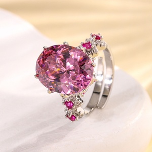 Factory Wholesale Fashion Jewelry Eco-friendly Copper 12*16mm Red Corundum Zircon <b>Adjustable</b> Women's <b>Rings</b> for Women Gift - Product Image 3