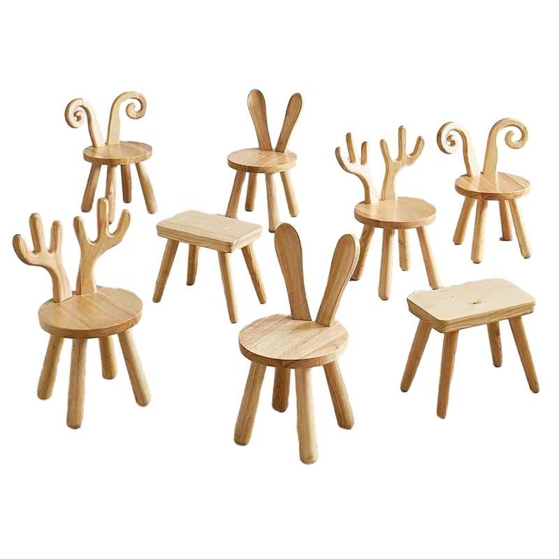 Solid Hardwood Kids Stool Naturally Finished Wooden Toddler Chair Table ...
