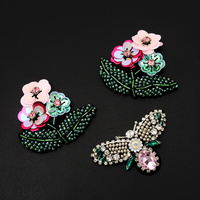 Patchs brodés thermocollants personnalisés écologiques avec paillettes, sequins et strass, motifs cœur et fleur pour vêtements