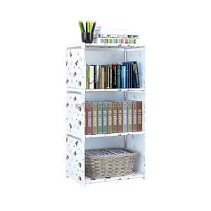Metal frame portable book Shelf non-woven covered Storage Organizer 3 cubes modular storage rack Kids toys cupboard bookcase