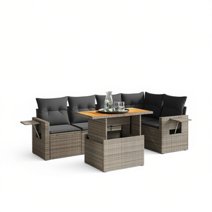 Ensemble de canapés de jardin gris 6 places en rotin, mobilier d'extérieur avec rangement, design contemporain - Product Image 1
