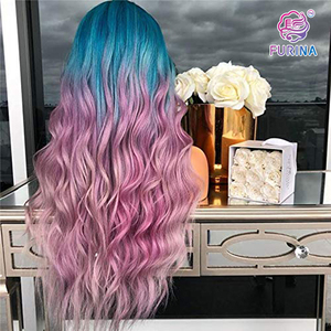 Ombre ondulata lunga sintetica resistente al calore <span class=keywords><strong>parrucchino</strong></span> frontal del merletto di cosplay parrucche <span class=keywords><strong>per</strong></span> le donne nere - Product Image 6