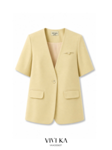 Women's Short Sleeve <b>Blazer</b> JAYCE Spandex / Polyester Minimalist Single Button Worsted Regular V-neck - Product Image 5