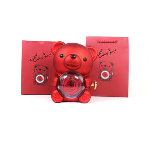Oso de Peluche Rojo con Rosa Preservada, Caja Musical, Juego de Regalo, Collar con Colgante de Doble Corazón, Regalo Romántico Personalizado para el Día de San Valentín - Product Image 5