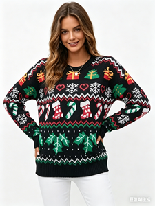 IFFEI <strong>Women's</strong> Korean Winter <strong>Christmas</strong> Sweater Fun Novelty Pullover Crew Neck Knitted <strong>Jumper</strong> Geometric Pattern for Party - Product Image 1