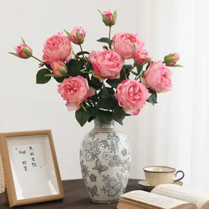<span class=keywords><strong>Bouquet</strong></span> <span class=keywords><strong>de</strong></span> <span class=keywords><strong>fleurs</strong></span> artificielles haut <span class=keywords><strong>de</strong></span> gamme style européen Dela Show Rose Vintage à 2 têtes avec bords brûlés pour mariage et décoration intérieure - Product Image 5