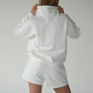 เสื้อสเวตเตอร์คอสูงแบบซิปครึ่งตัวสำหรับผู้หญิง พิมพ์โลโก้ได้ตามต้องการ ผ้าฝ้าย 360gsm บุขนแกะ อุ่นสบาย สไตล์ลำลอง สตรีทแวร์ เสื้อฮู้ดผู้หญิง - Product Image 2