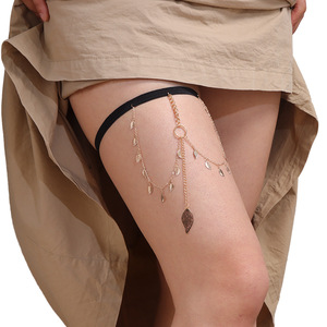 Cadena para Pierna de Mujer con Diseño de Hojas Doradas, Banda Elástica con Cristales de Imitación, Joyería de Playa para Uso Diario - Product Image 1