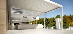 Pergola avec colonnes, auvent de terrasse, rideaux latéraux rétractables en PVC avec fermeture éclair en aluminium - Product Image 2