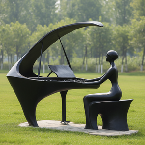 Sculpture de jardin en métal personnalisée, statue de femme en bronze grandeur nature jouant du <span class=keywords><strong>piano</strong></span> - Product Image 1