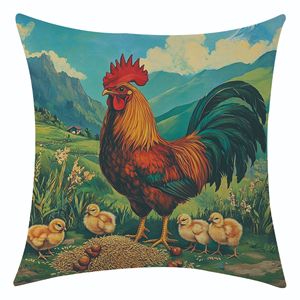 Funda de cojín cuadrada de estilo nórdico con diseño de gallo y pollitos para sala de estar, funda de almohada decorativa, diseño extraíble - Product Image 4