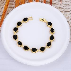 Pulsera de cadena tipo tenis Jxx con baño de oro de 14K, circonia color latón y cristal en forma de lágrima, joyería nupcial de moda. - Product Image 4