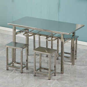 Stainless Steel <b>Table</b> With Stools <b>4</b> 6 Seater School Factory Canteen Fast Food <b>Dining</b> <b>Set</b> - Product Image 1