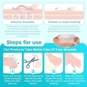 YOJO Bande adhésive médicale hydrocolloïde extra large, flexible, imperméable, ultra absorbante, auto-adhésive, en rouleau, stérilisée EO - Product Image 6