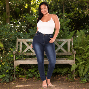 <span class=keywords><strong>Jean</strong></span> en denim <span class=keywords><strong>taille</strong></span> <span class=keywords><strong>haute</strong></span> pour femme, coupe skinny, en coton, bleu foncé délavé, style uni et sexy, extensible dans les quatre sens, grandes tailles - Product Image 1