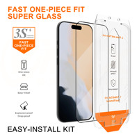 Protection d'écran en verre trempé 9H ultra-fin 2.5D avec impression soyeuse et kit de dépoussiérage automatique pour iPhone 17 Air, 16E, 14, 15 Plus, 13, 12 Pro Max