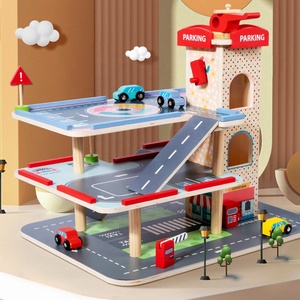 Parc de stationnement <span class=keywords><strong>en</strong></span> <span class=keywords><strong>bois</strong></span> à plusieurs niveaux, <span class=keywords><strong>garage</strong></span>, jouet pour enfants, <span class=keywords><strong>jeu</strong></span> éducatif précoce, <span class=keywords><strong>jeu</strong></span> de rôle, circuit de circulation, ensemble de véhicules - Product Image 2