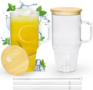 Taza de vidrio esmerilado transparente de 17 oz, ecológica, apta para lavavajillas, con sublimación UV, vinilo DTF, asa, tapa de bambú y pajita. - Product Image 1