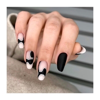 Faux Ongles en forme de cercueil noir, pointe française, couverture complète, haut Abs, mode luxe, brillant, à presser