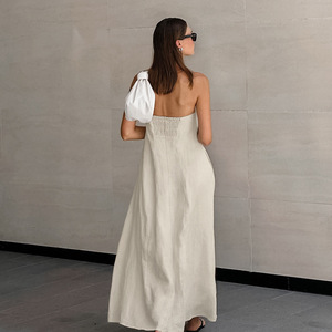 Robe longue sans bretelles en lin pour femme, dos nu, taille haute, fluide, pour les vacances et la plage, été 2026 - Product Image 4